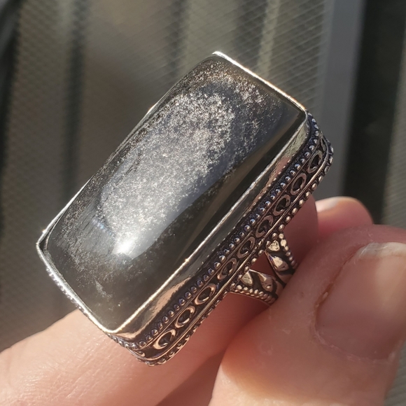 New Silver Sheen Obsidian 925 Silver Statement Ring. - Picture 3 of 15
